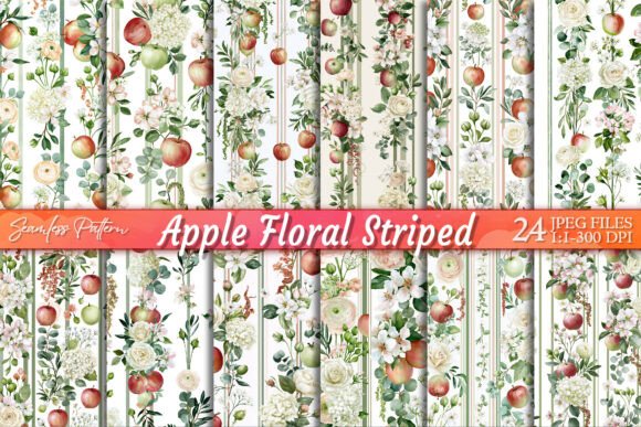 Download Watercolor Apple Floral Striped Pattern - Striped pattern Collection