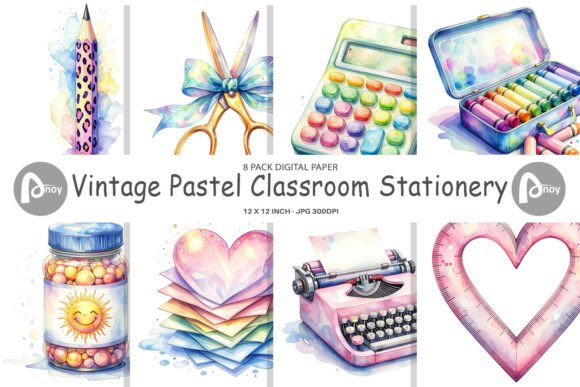 Download Pastel Retro School Supply Digital Paper - School supply digital paper Collection