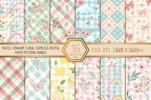 Download Pastel Gingham Floral Seamless Digital - Pastel gingham Collection