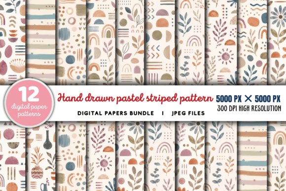 Download Hand Drawn Pastel Striped Pattern Bundle - Striped pattern Collection
