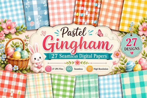 Download Pastel Gingham Digital Paper Set - Pastel gingham Collection
